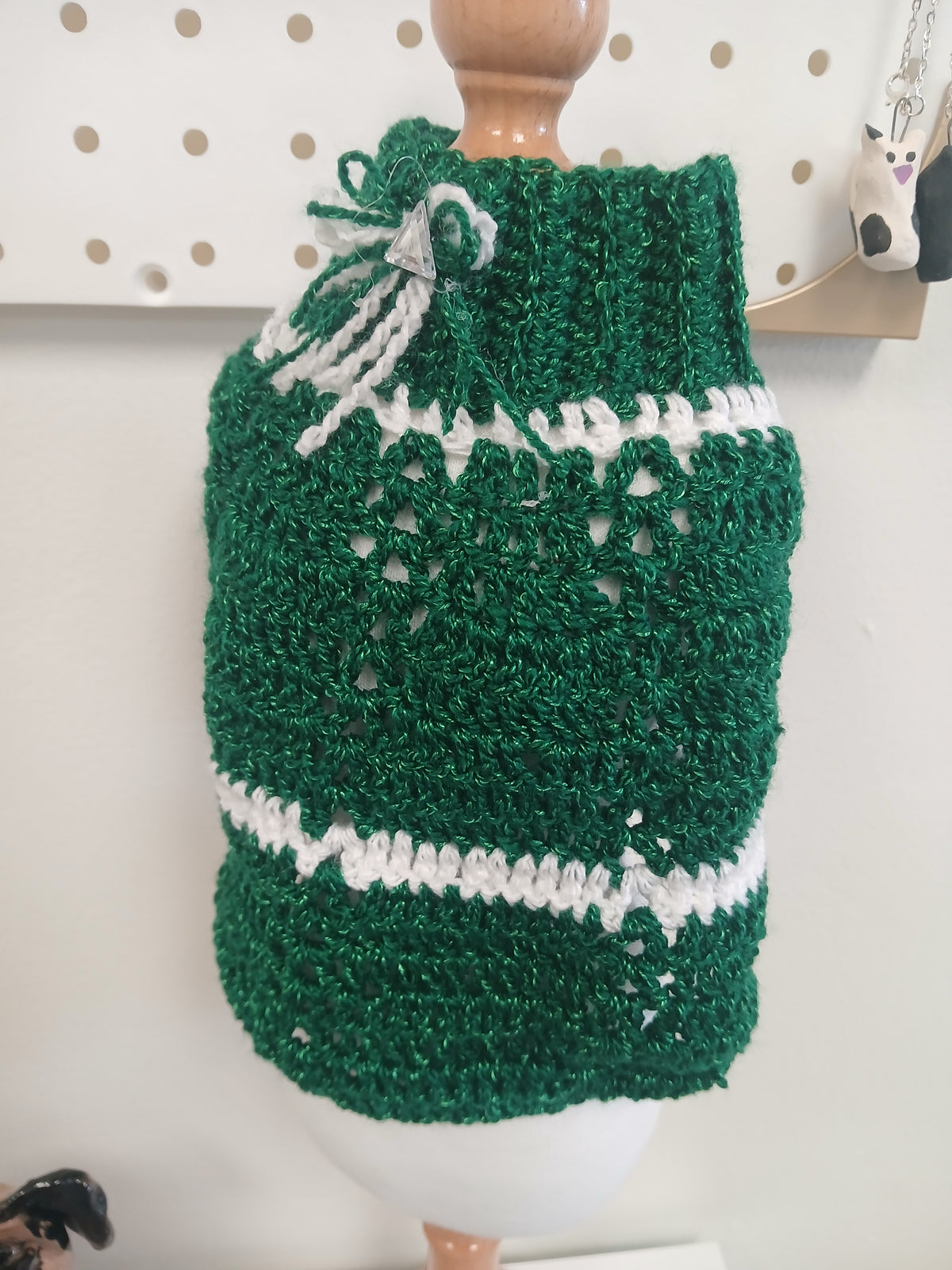 Dog Crochet Dress: Green and White Small