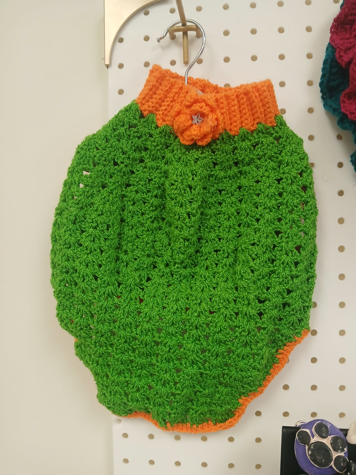 Dog Crochet Dress: Green and Orange Large