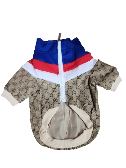 Designer Inspired G Blue and Red Zip Jacket