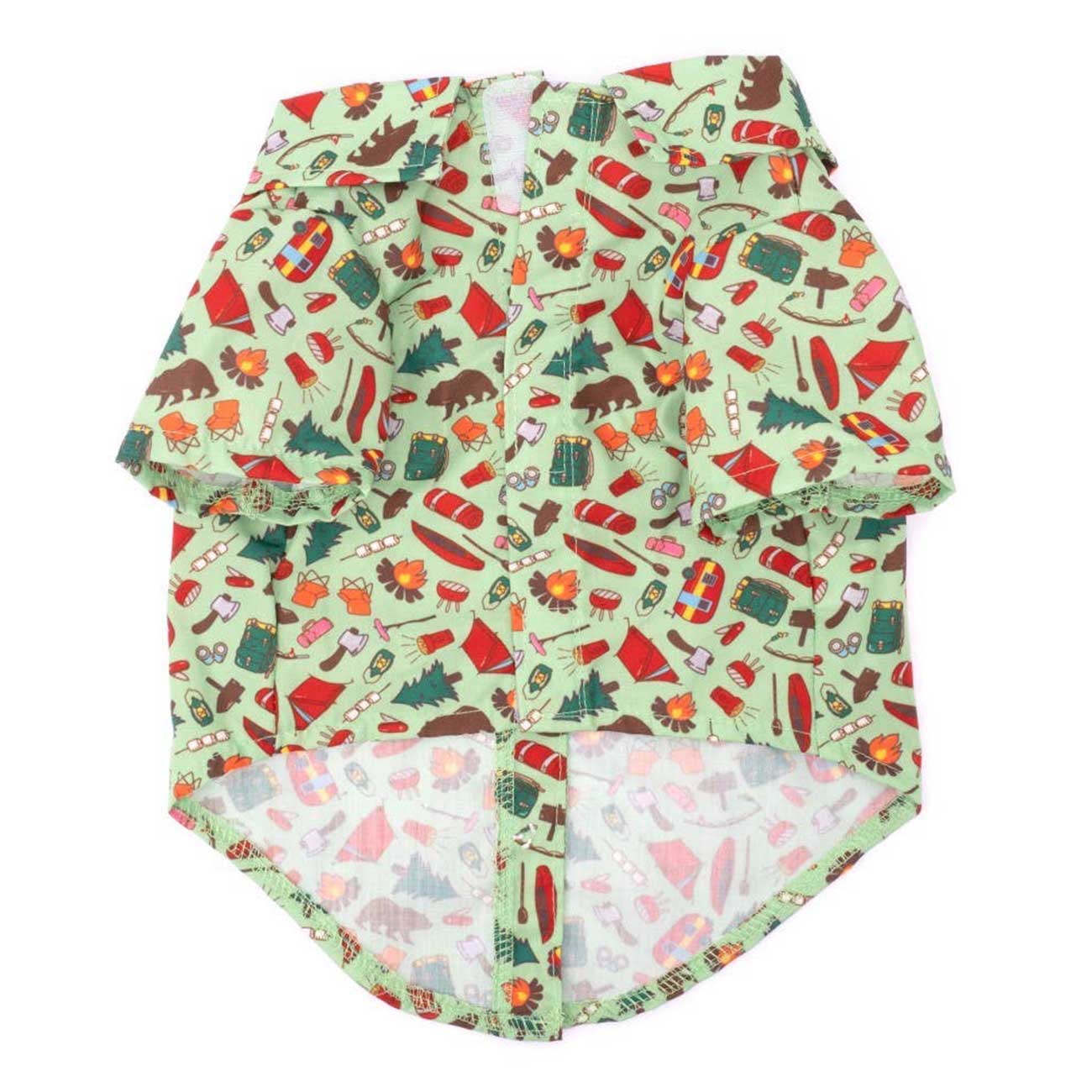 Dog shirt with nature-themed pattern on a white background