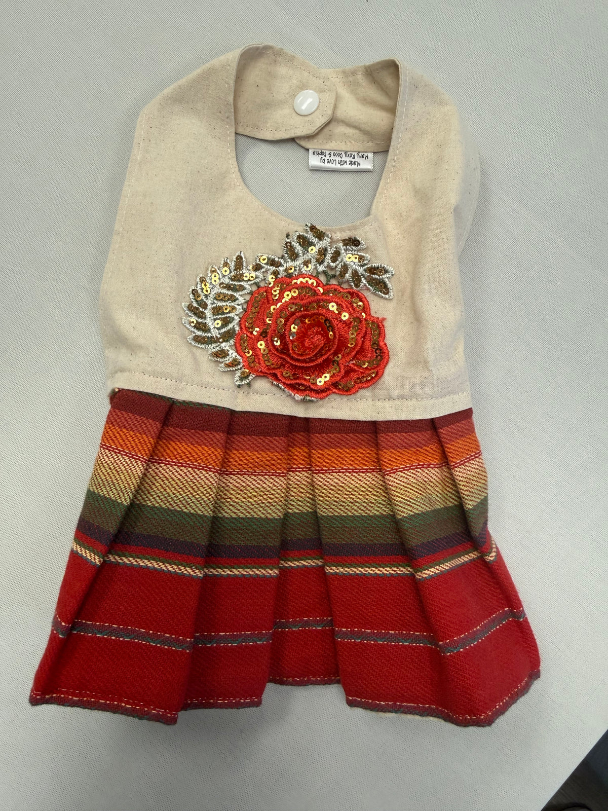 Beige top Zarape skirt Dress LA Mexican inspired colorful traditional style, small