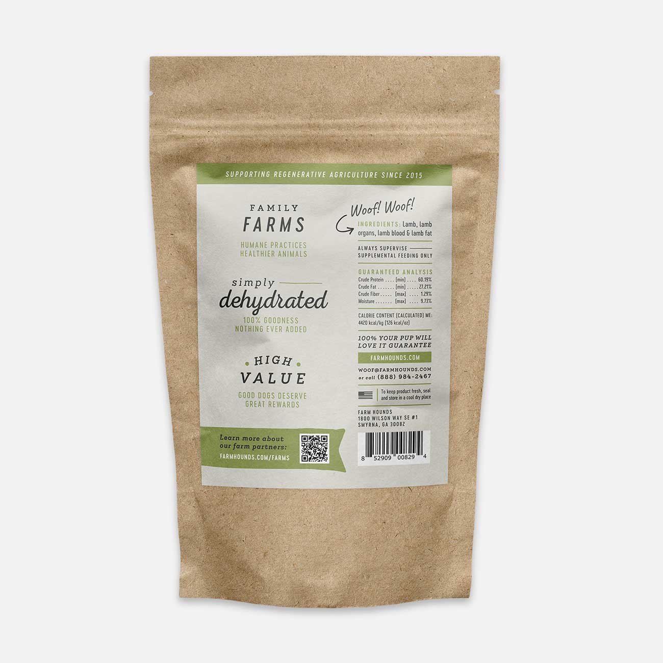 Kraft paper food packaging with a label on a white background