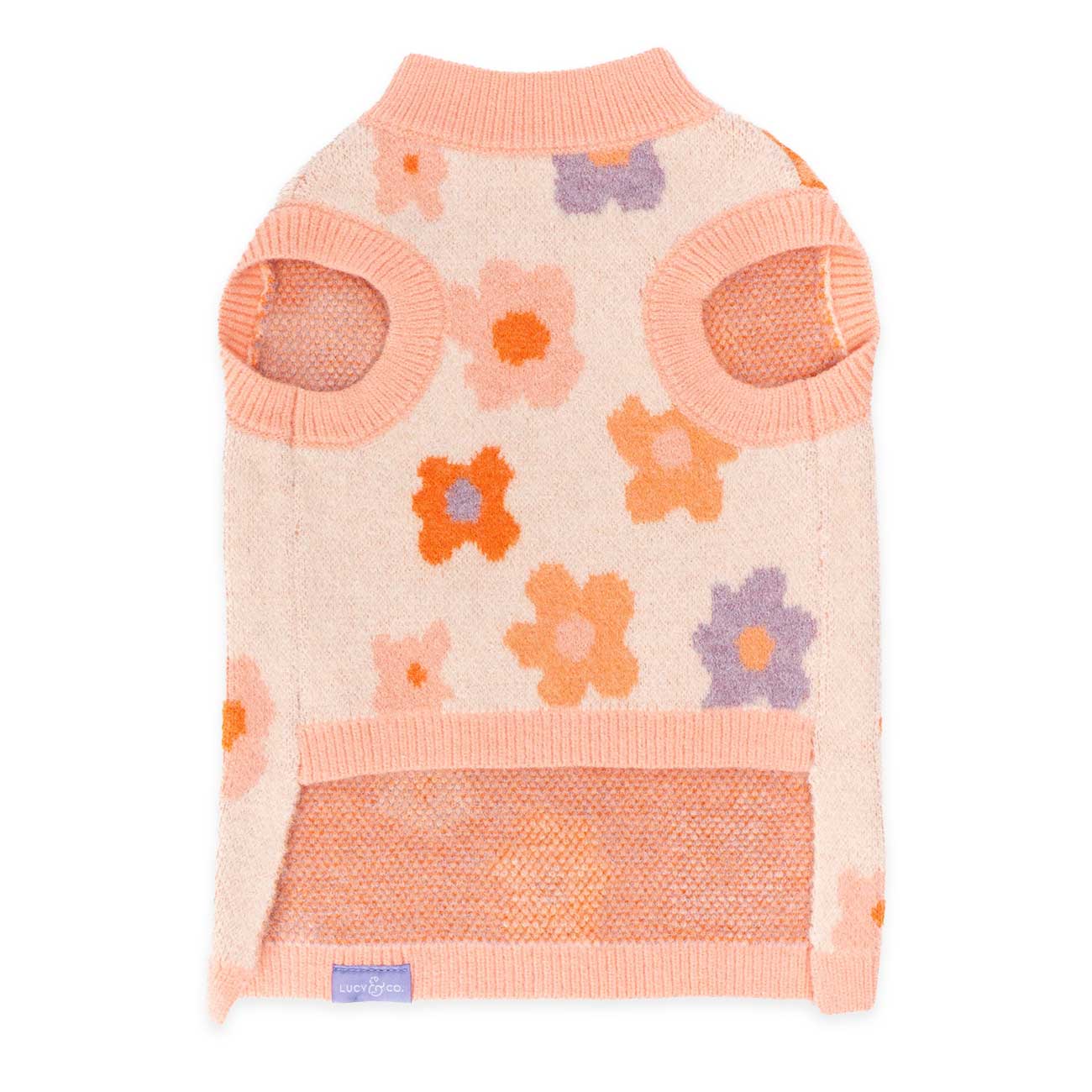 Dog sweater with floral pattern on a white background