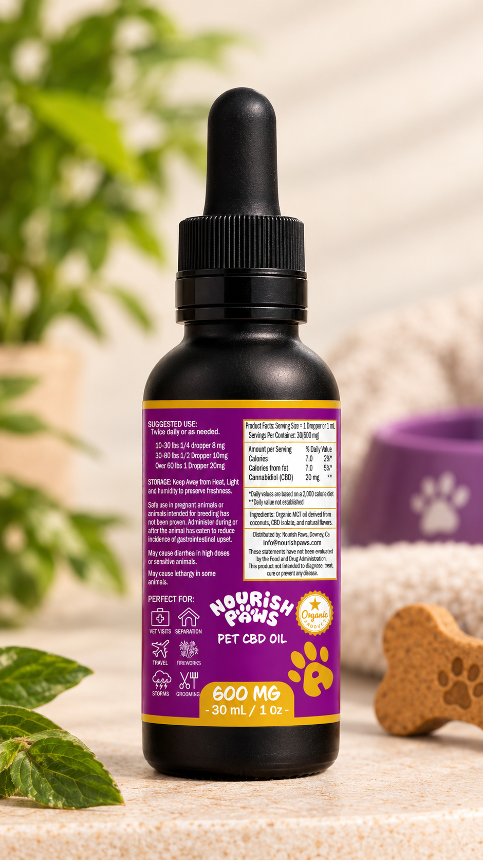 Organic Dog CBD oil, 600mg Bottle