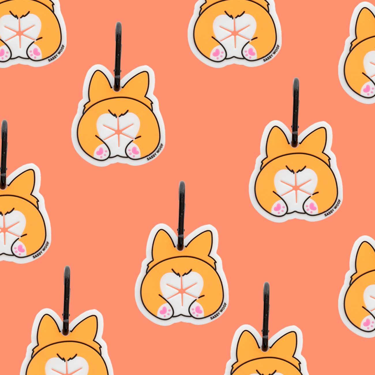 Pattern of cartoon dog dog waste bag holder design on a peach background