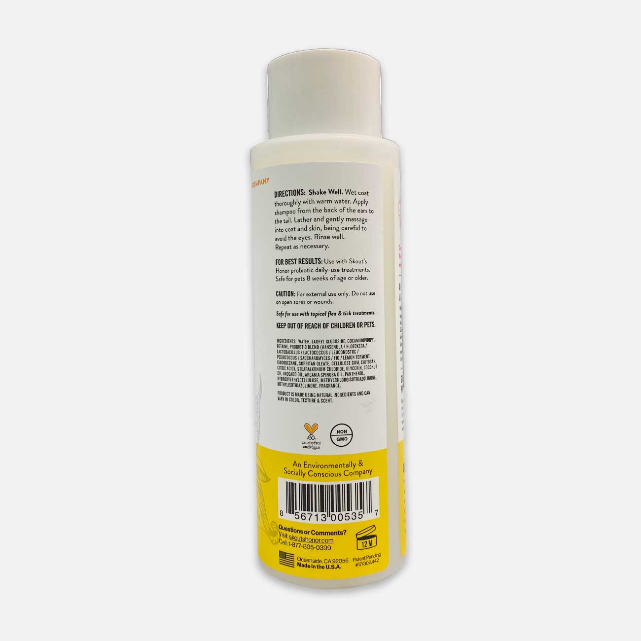 Back label of a bottle with text and a barcode on a white background