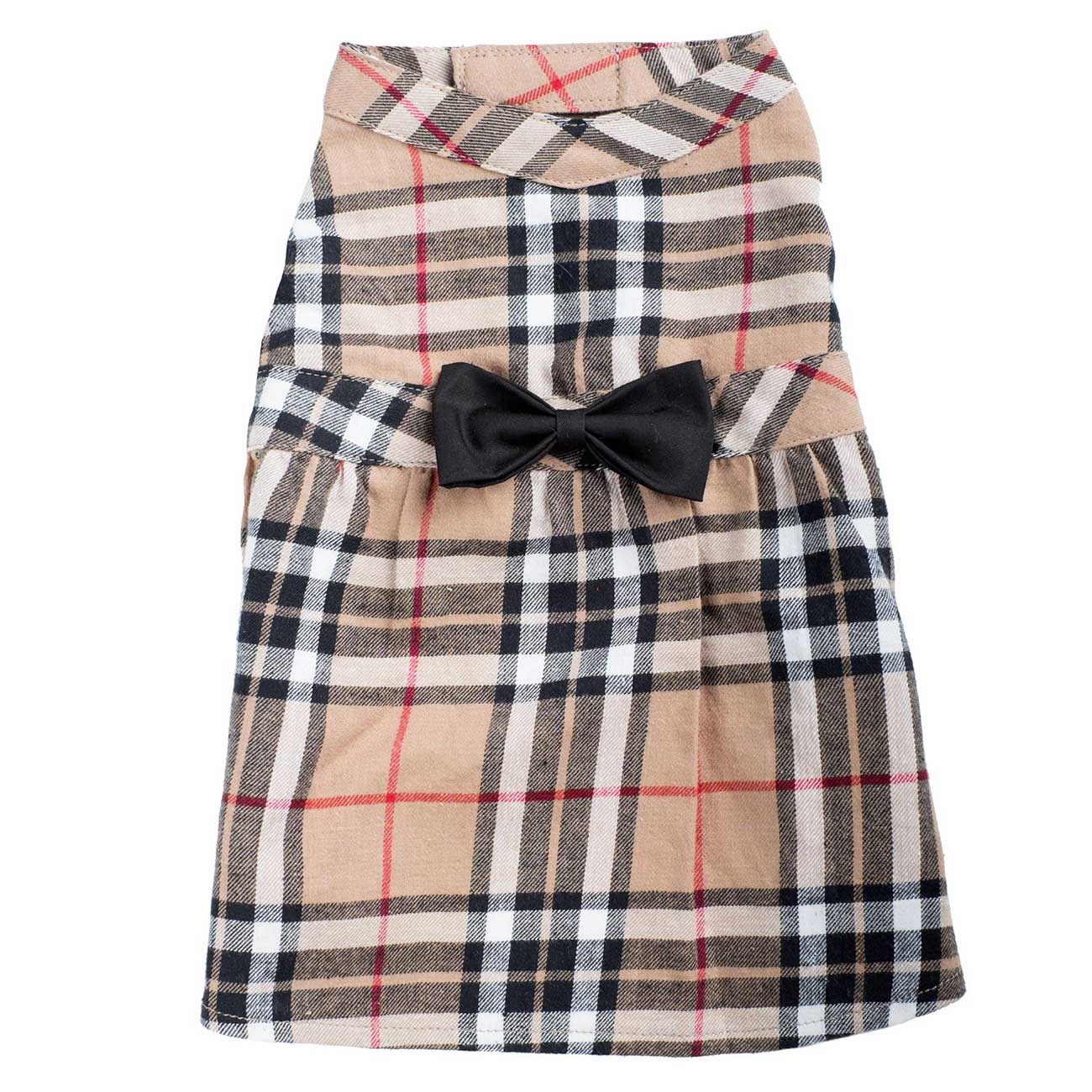 Plaid dress with a black bow on a white background