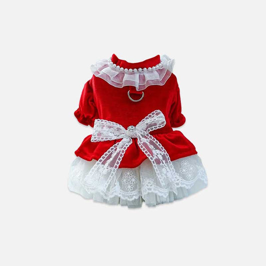 Cute Bowknot Lace Trim Pet Dress