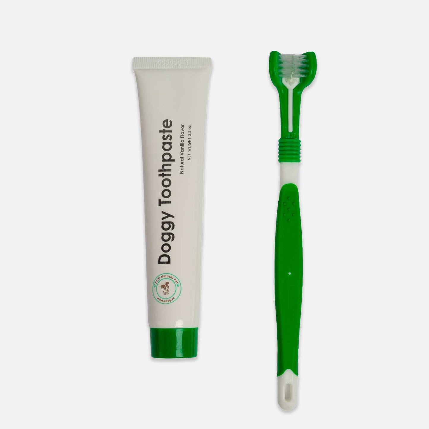 Triple Headed Dog Toothbrush with All Natural Toothpaste - 2 Piece Dental Kit