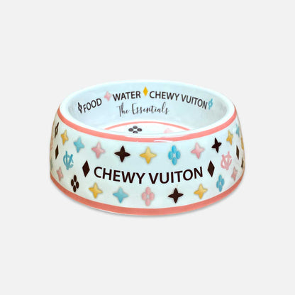 Chewy Vuiton Pet Bowls and Pet Mat - Stylish Dining Accessory for Pets