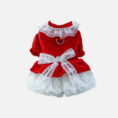 Cute Bowknot Lace Trim Pet Dress