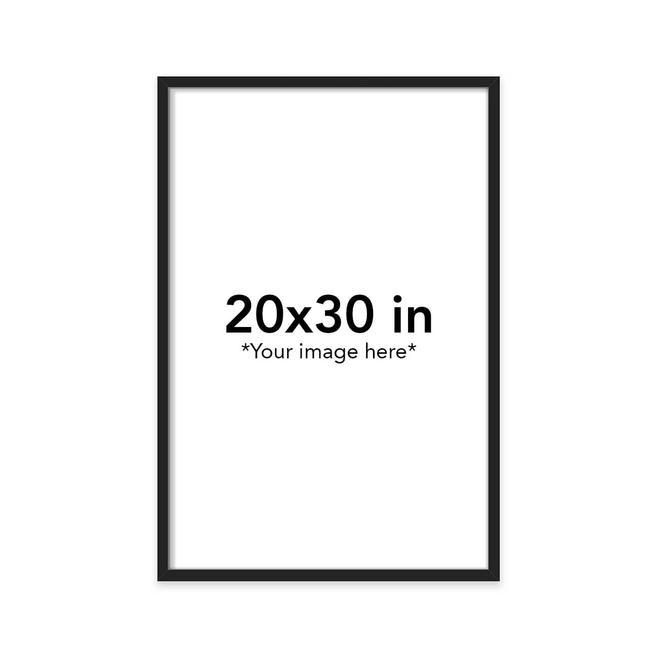 Black frame with text '20x30 in *Your image here*' on a white background