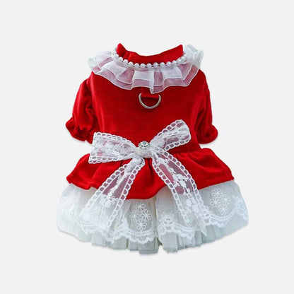 Cute Bowknot Lace Trim Pet Dress