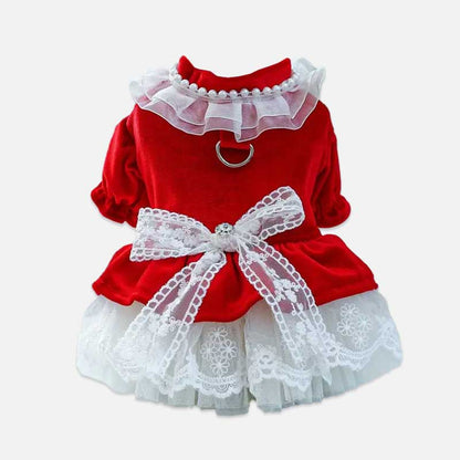 Cute Bowknot Lace Trim Pet Dress