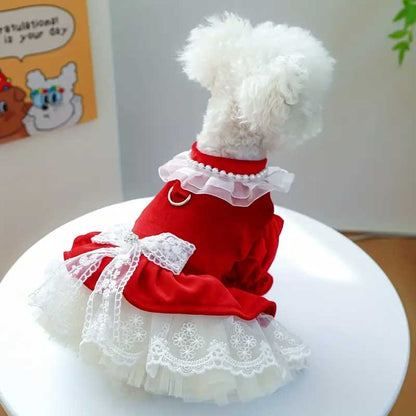 Cute Bowknot Lace Trim Pet Dress