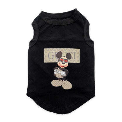 Black dog tank shirt with cartoon character and 'Gucci' logo on a white background