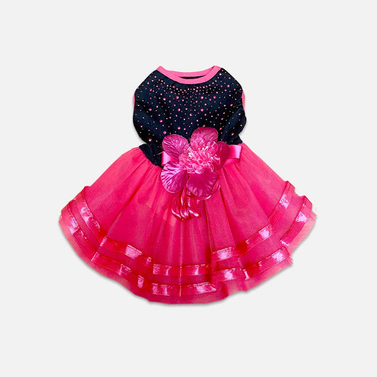 Elegant Hot Pink Polka Dot Black Dress for Pets