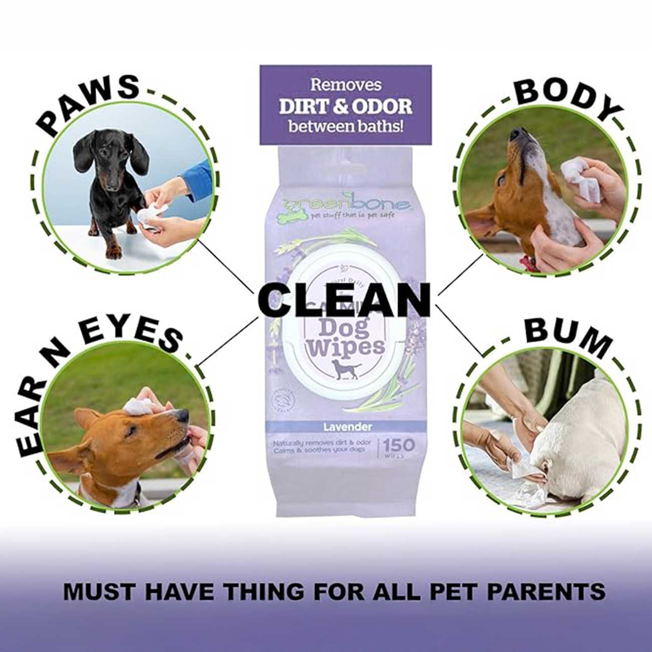 Greenbone Calming Dog Wipes Lavender Scented product use