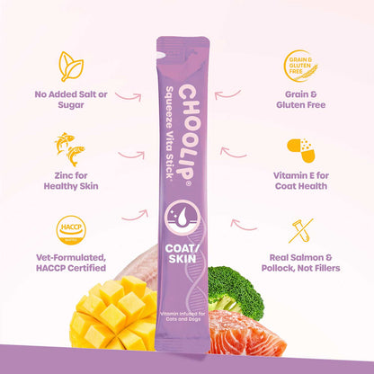 Choolip Vita Stick Skin and Coat Support Lickable Treats for Cats & Dogs