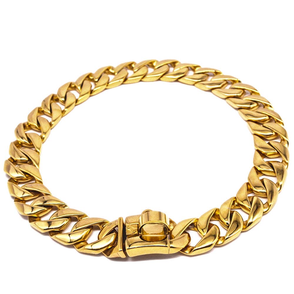 Gold chain bracelet on a white background