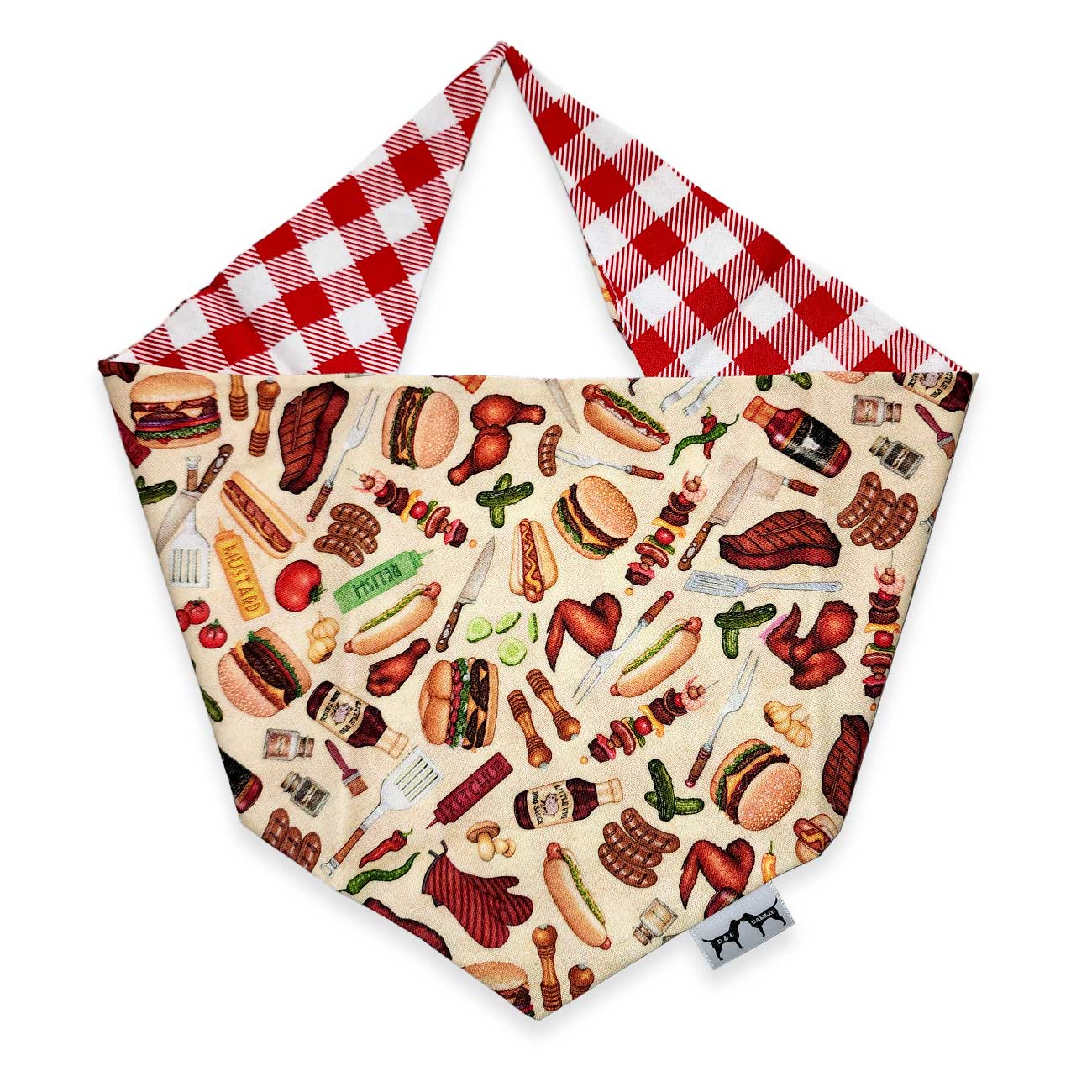 Dog bandana with barbecue-themed design on a white background