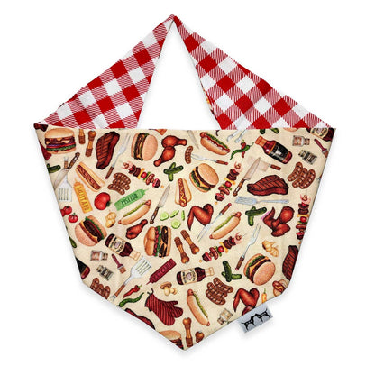 Dog bandana with barbecue-themed design on a white background