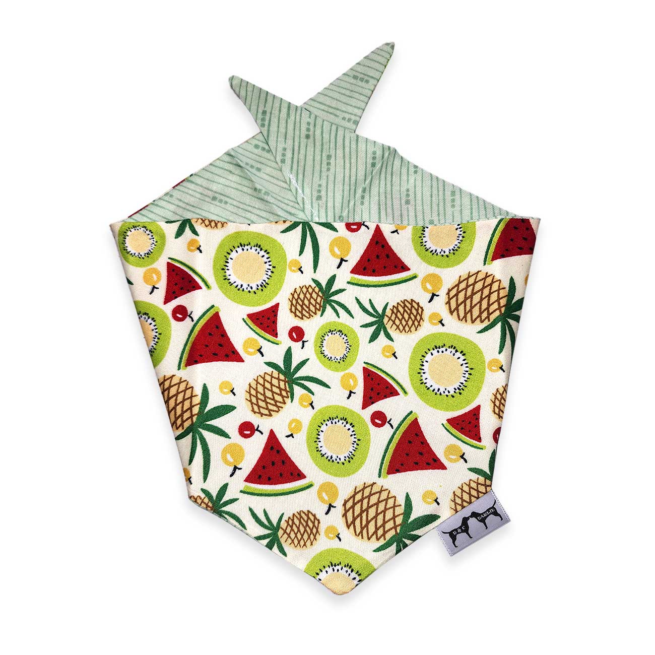 Dog bandana with fruit pattern folded on a white background