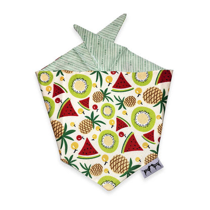 Dog bandana with fruit pattern folded on a white background