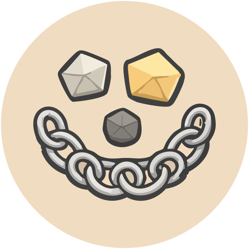 Illustration of a chain with three gemstones on a beige background