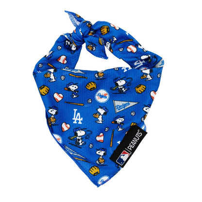 Blue bandana with Snoopy and LA Dodgers logos on a white background