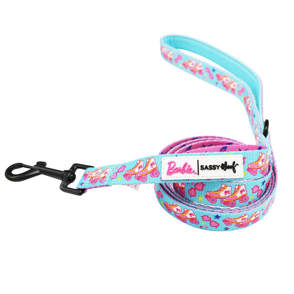 Dog leash with Barbie-themed design on a white background