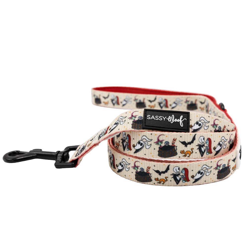 Dog leash with Halloween-themed design on a white background