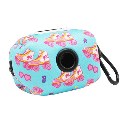 Dog waste bag holder with roller skate design on a white background