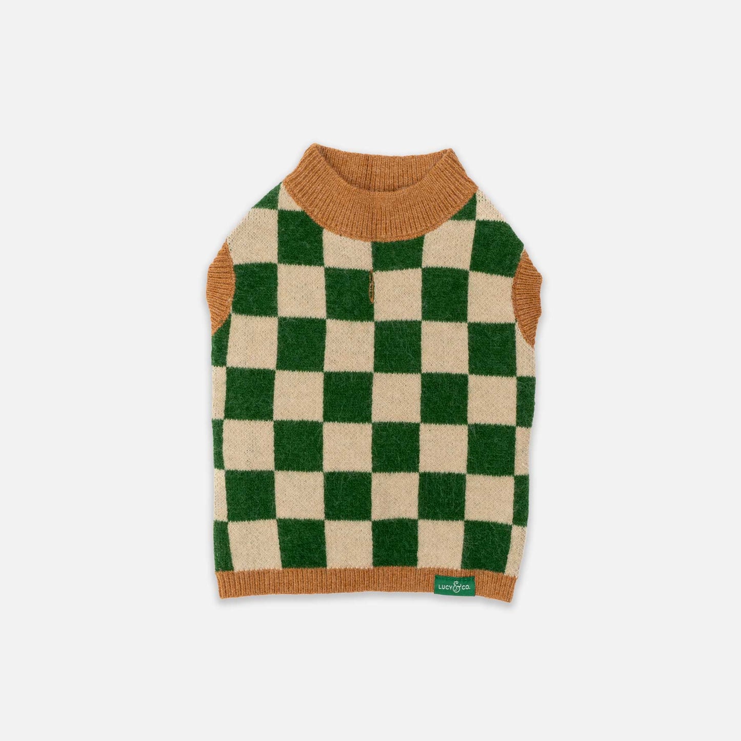 Green Checkered Pet Sweater – Soft, Stretchy, and Perfect for Outdoor Adventures