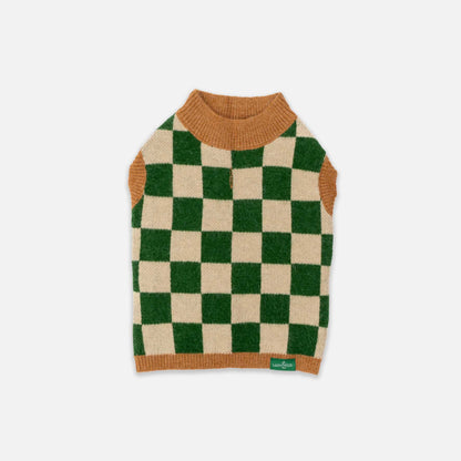 Green Checkered Pet Sweater – Soft, Stretchy, and Perfect for Outdoor Adventures