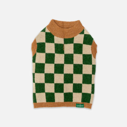 Green Checkered Pet Sweater – Soft, Stretchy, and Perfect for Outdoor Adventures