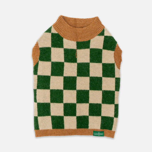 Green Checkered Pet Sweater – Soft, Stretchy, and Perfect for Outdoor Adventures