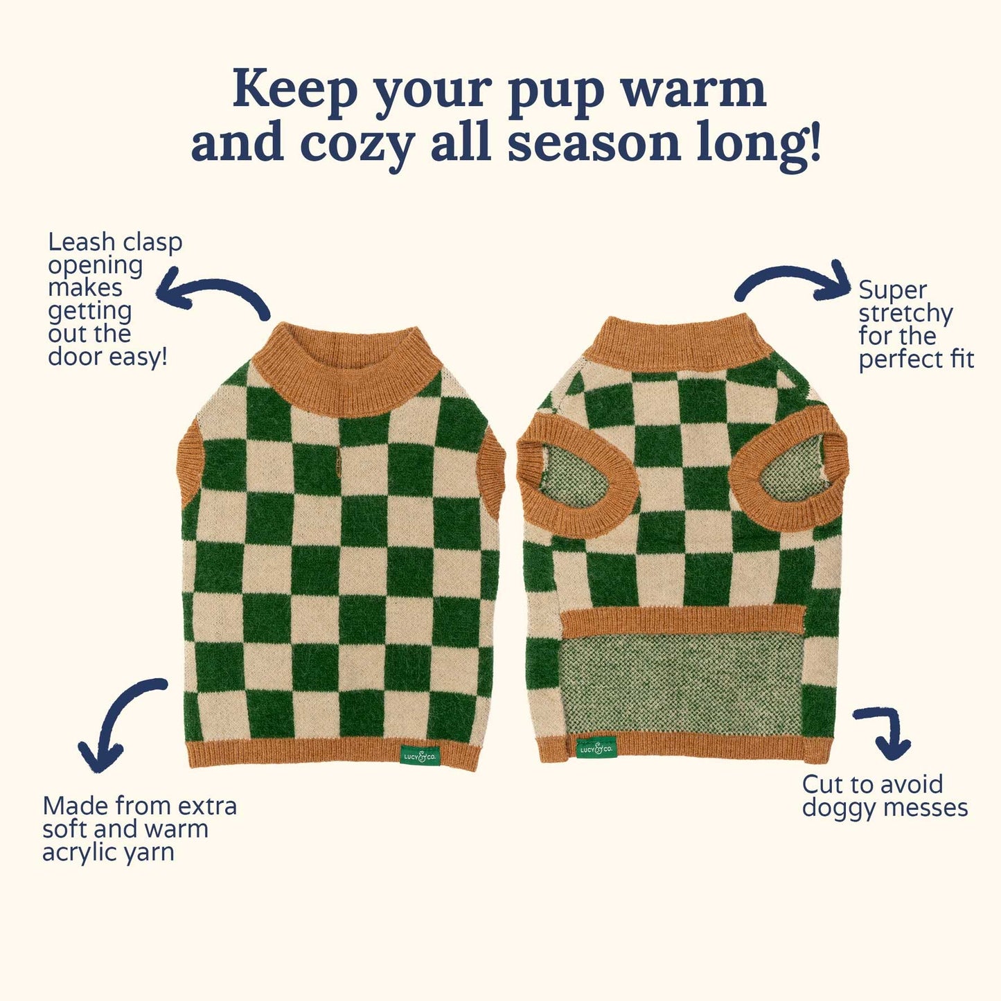 Green Checkered Pet Sweater – Soft, Stretchy, and Perfect for Outdoor Adventures