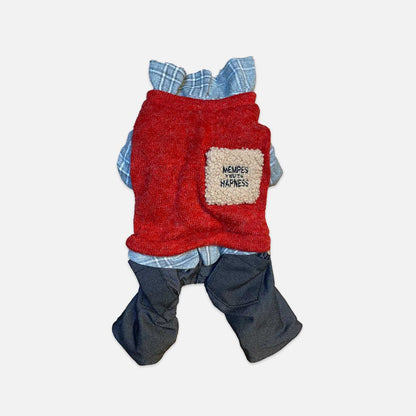 Red Vest and Gray Jeans - Casual Clothing Set for Small Pets