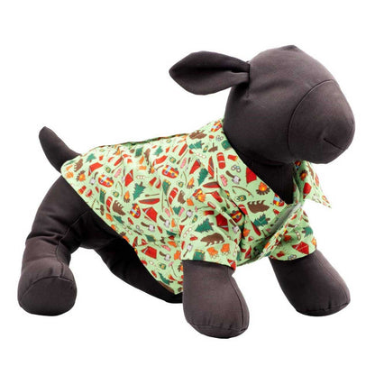 Plush toy sheep wearing a colorful patterned scarf on a white background