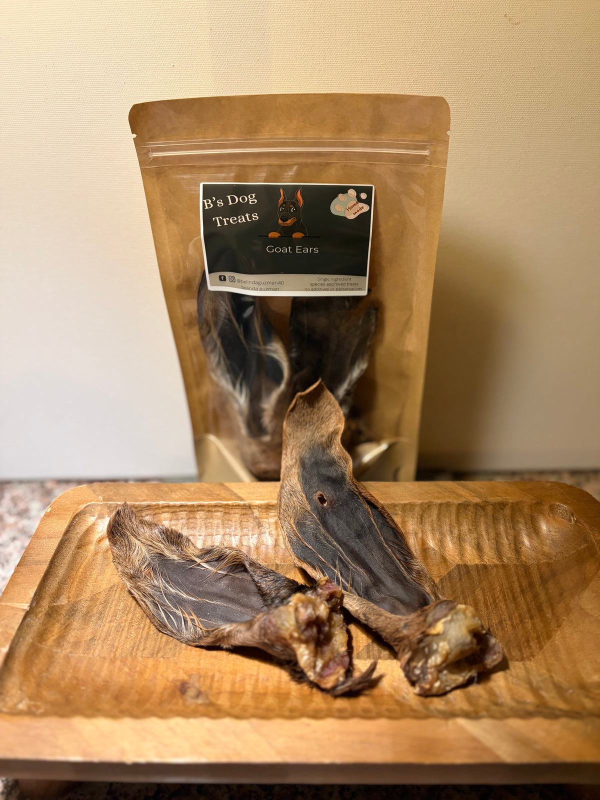 B’s dog treats  Goat ears with fur