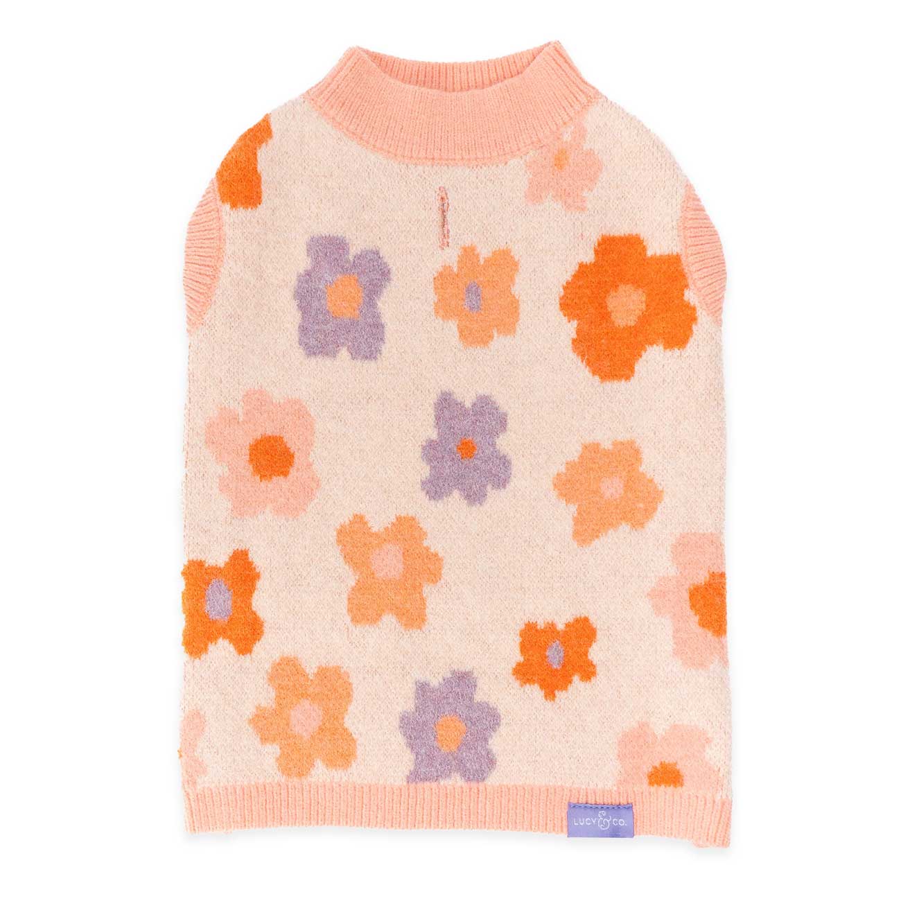Dog sweater with floral pattern on a white background