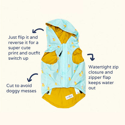 Pet raincoat with duck pattern on a white background