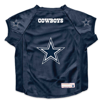 Navy blue pet jersey with star design and 'Cowboys' text on a white background