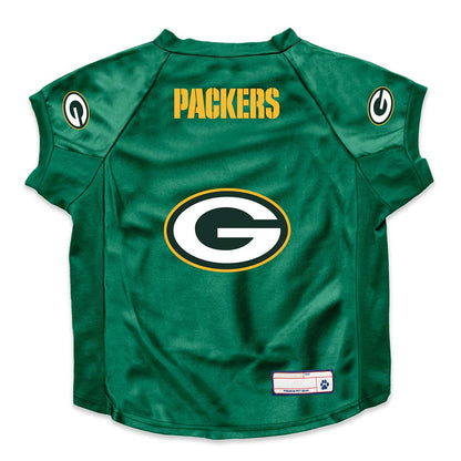 Green Bay Packers pet jersey on a white background