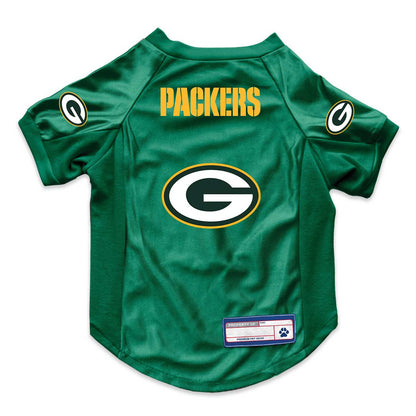 Green Bay Packers dog jersey on a white background