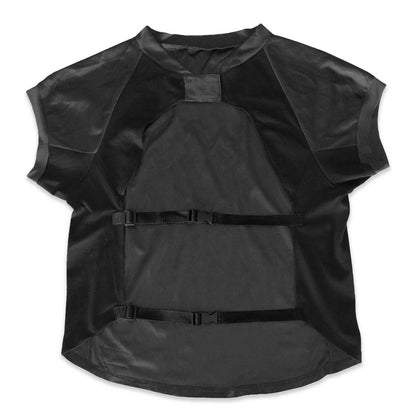 Black dog jersey with straps on a white background