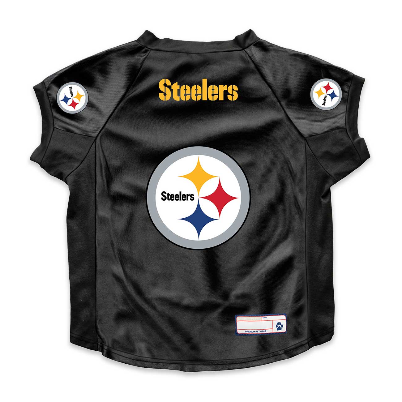 Black Pittsburgh Steelers pet jersey on a white background