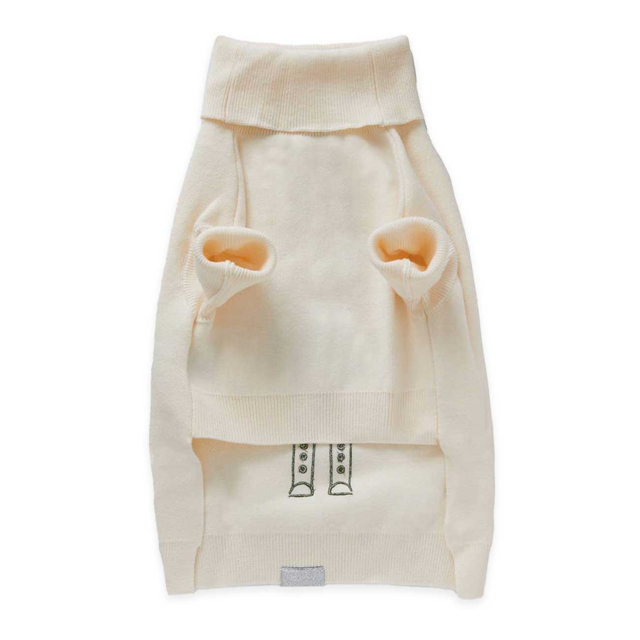 Cream-colored dog sweater with a turtle neck on a white background