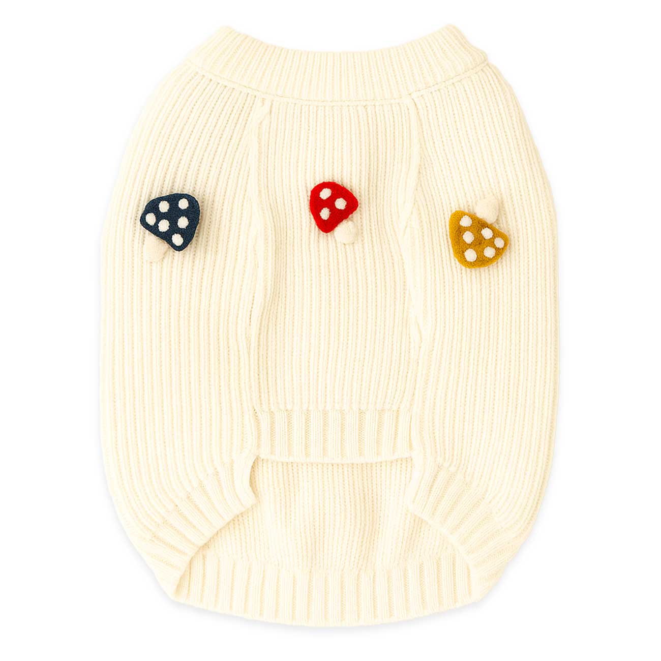 Cream-colored sweater with colorful 3D icons on a white background